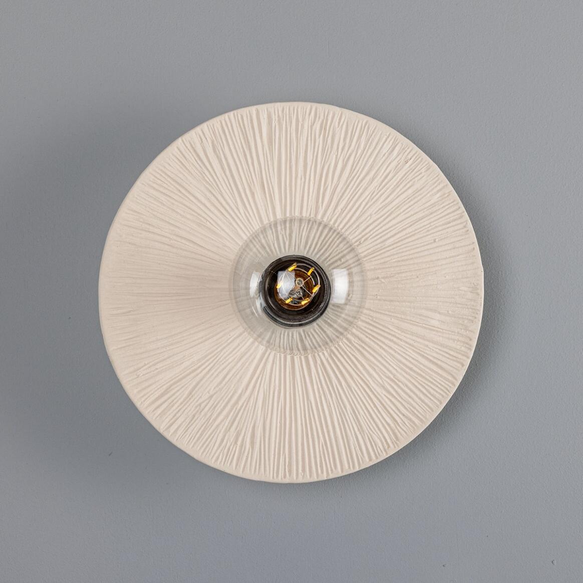 Mullan - Bog Oak Organic Ceramic Disc Wall Light Matte White Striped 28cm IP20 - Powder Coated Matte Black Finish