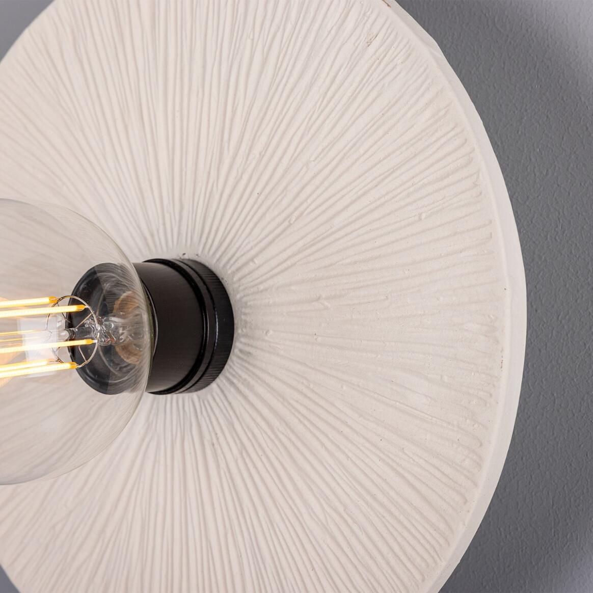 Mullan - Bog Oak Organic Ceramic Disc Wall Light Matte White Striped 28cm IP20 - Powder Coated Matte Black Finish