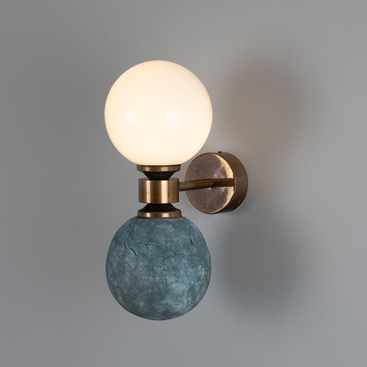 Mullan - Kobe Ceramic and Glass Globe Wall Light Blue Earth 34cm IP20 - Antique Brass Finish