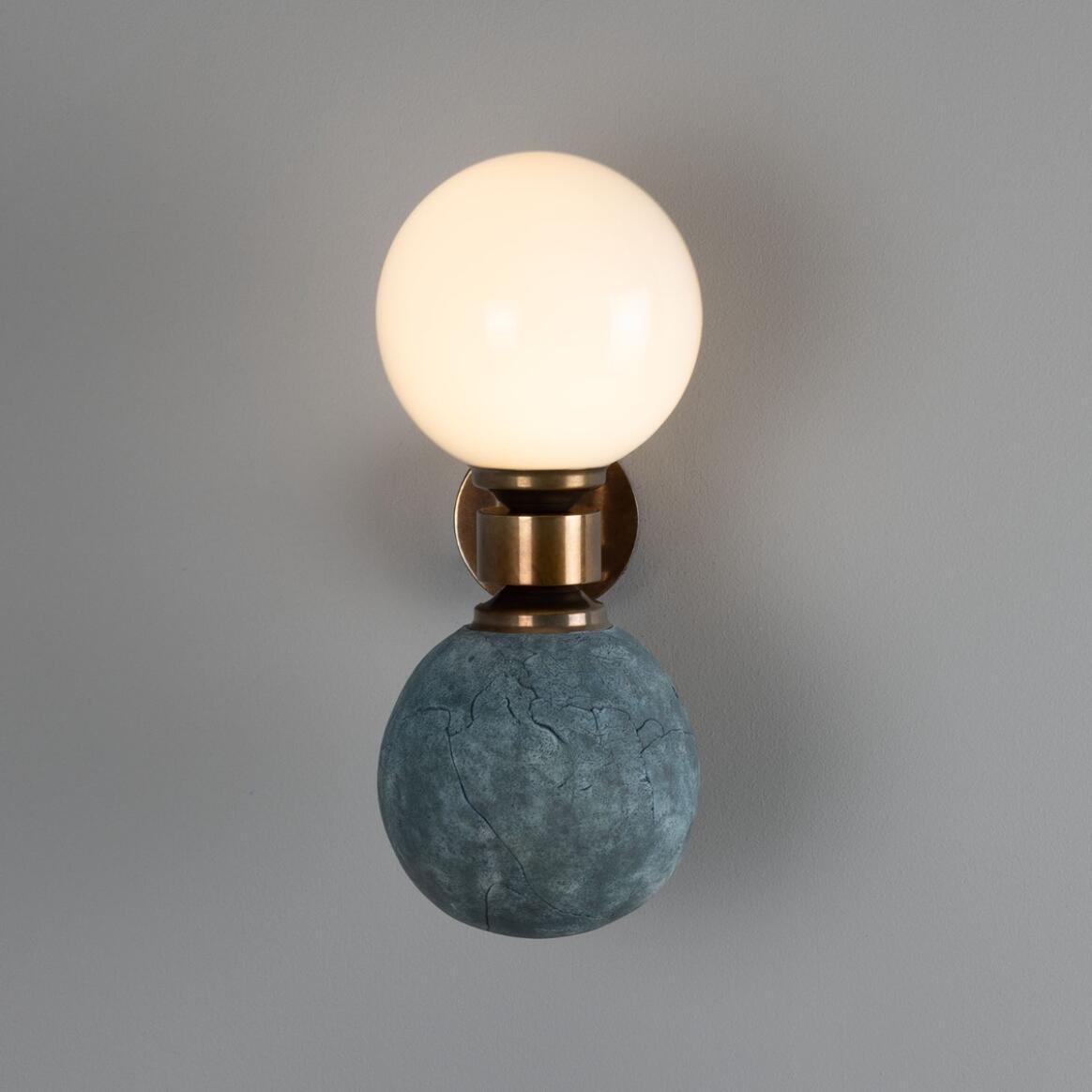 Mullan - Kobe Ceramic and Glass Globe Wall Light Blue Earth 34cm IP20 - Antique Brass Finish