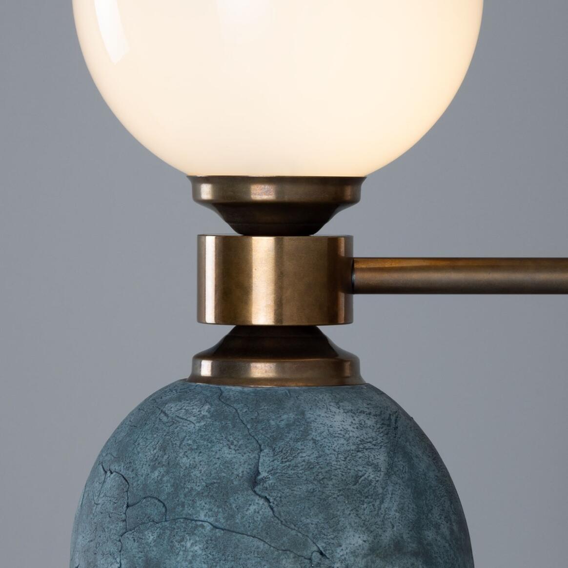 Mullan - Kobe Ceramic and Glass Globe Wall Light Blue Earth 34cm IP20 - Antique Brass Finish
