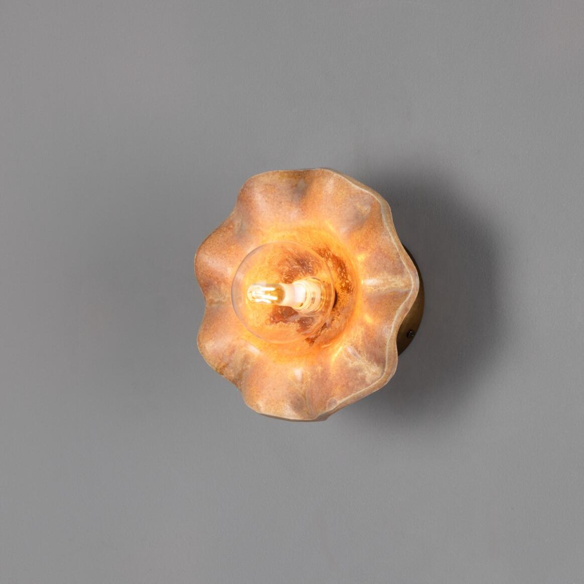 Mullan - Rivale Wall Light with Wavy Ceramic Shade Oatstone 21cm IP20 - Antique Brass Finish