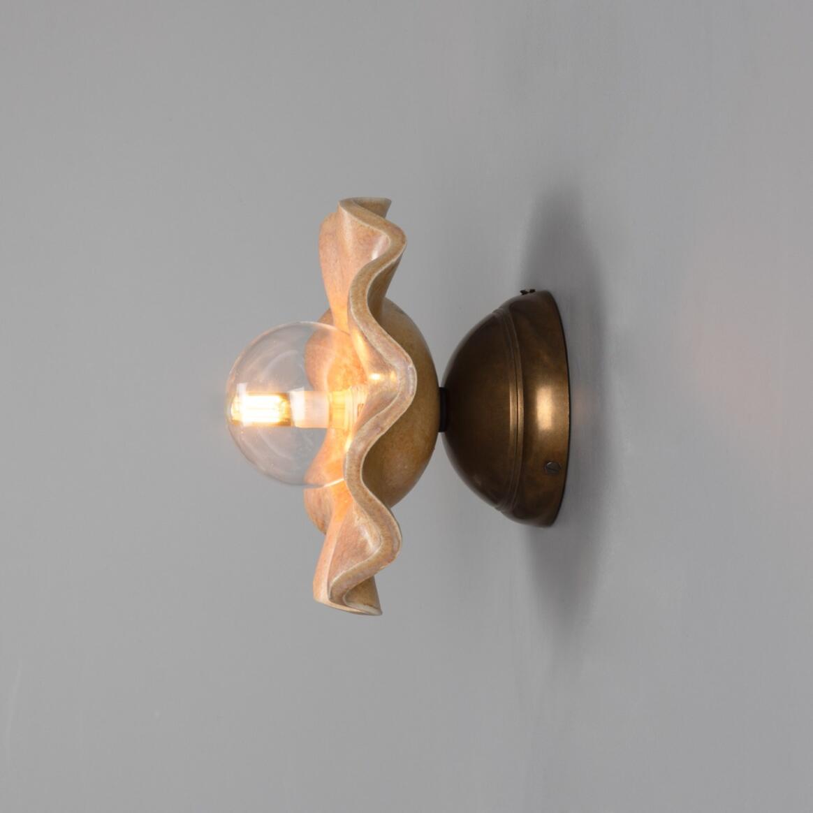 Mullan - Rivale Wall Light with Wavy Ceramic Shade Oatstone 21cm IP20 - Antique Brass Finish