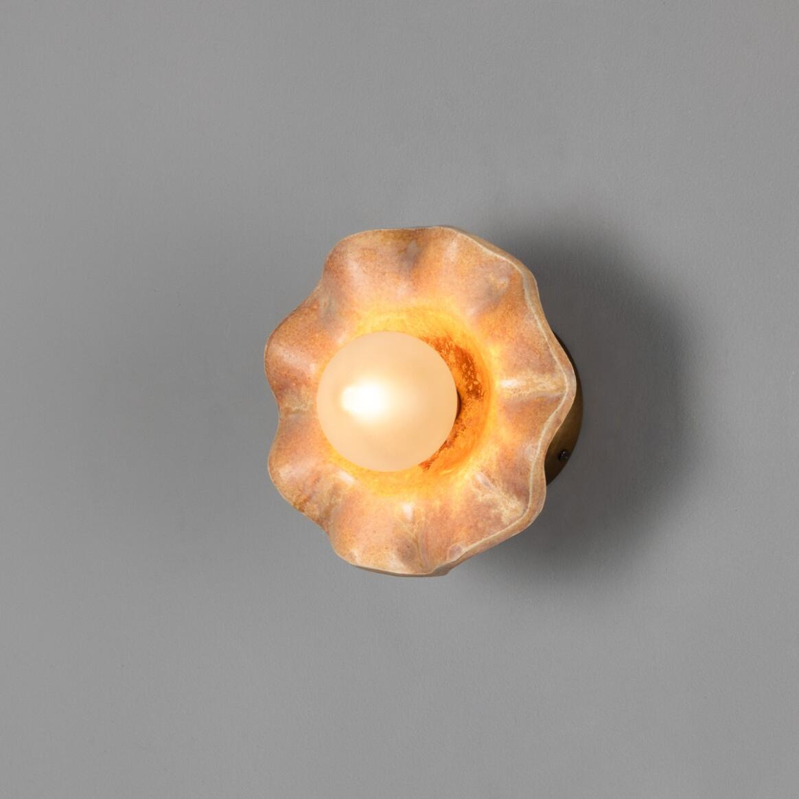 Mullan - Rivale Wall Light with Wavy Ceramic Shade Oatstone 21cm IP20 - Antique Brass Finish