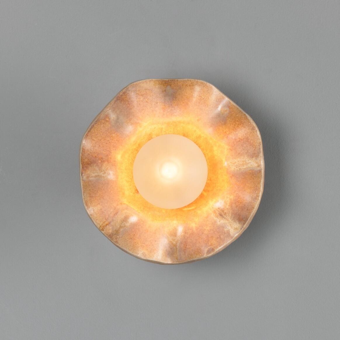 Mullan - Rivale Wall Light with Wavy Ceramic Shade Oatstone 21cm IP20 - Antique Brass Finish