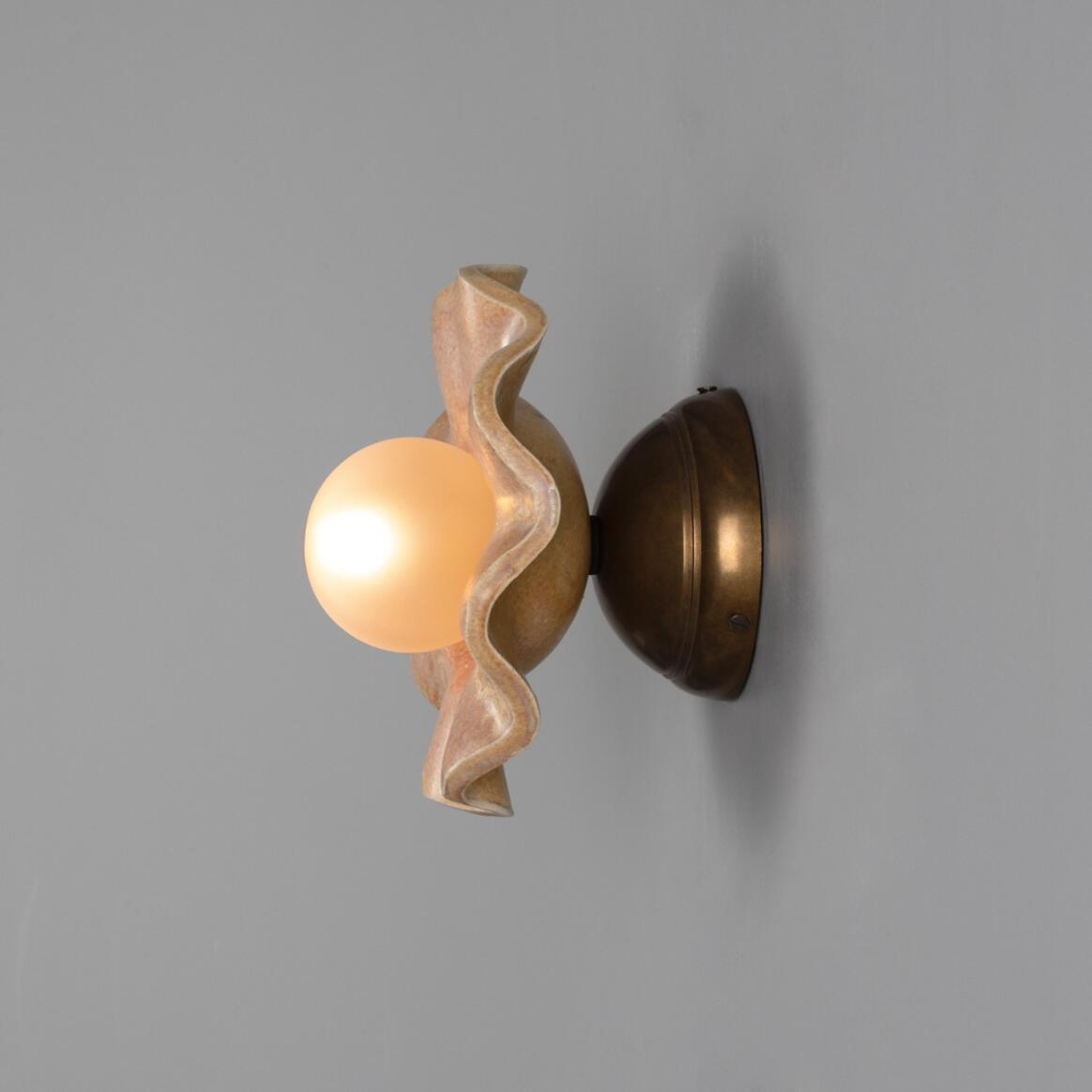 Mullan - Rivale Wall Light with Wavy Ceramic Shade Oatstone 21cm IP20 - Antique Brass Finish