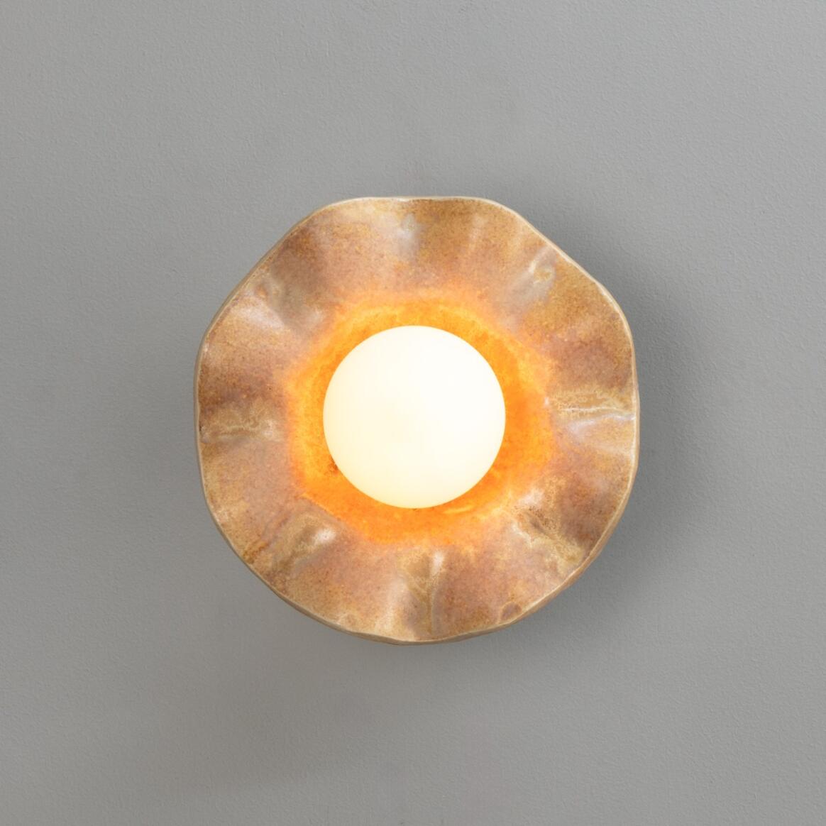 Mullan - Rivale Wall Light with Wavy Ceramic Shade Oatstone 21cm IP20 - Antique Brass Finish