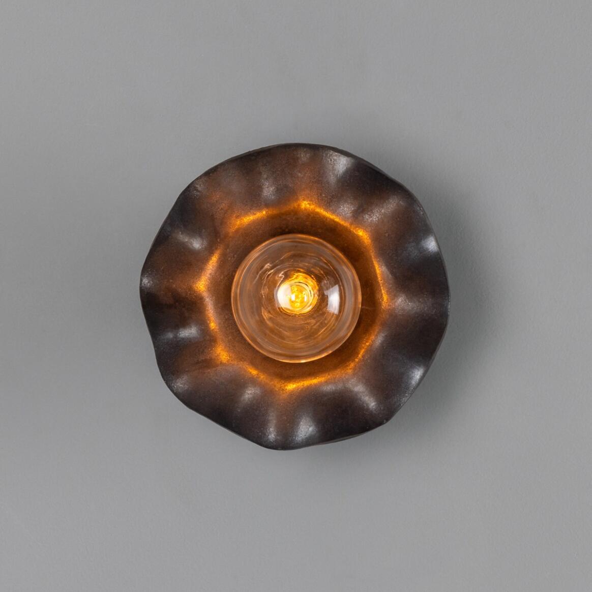 Mullan - Rivale Wall Light with Wavy Ceramic Shade Metallic Earth 21cm IP20 - Antique Brass Finish