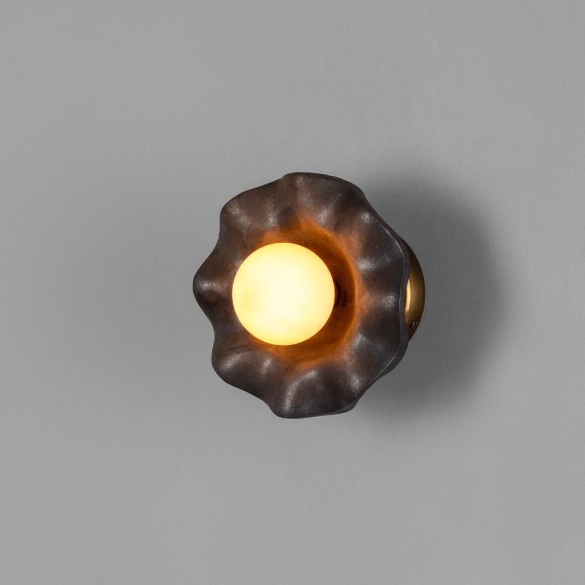 Mullan - Rivale Wall Light with Wavy Ceramic Shade Metallic Earth 21cm IP20 - Antique Brass Finish