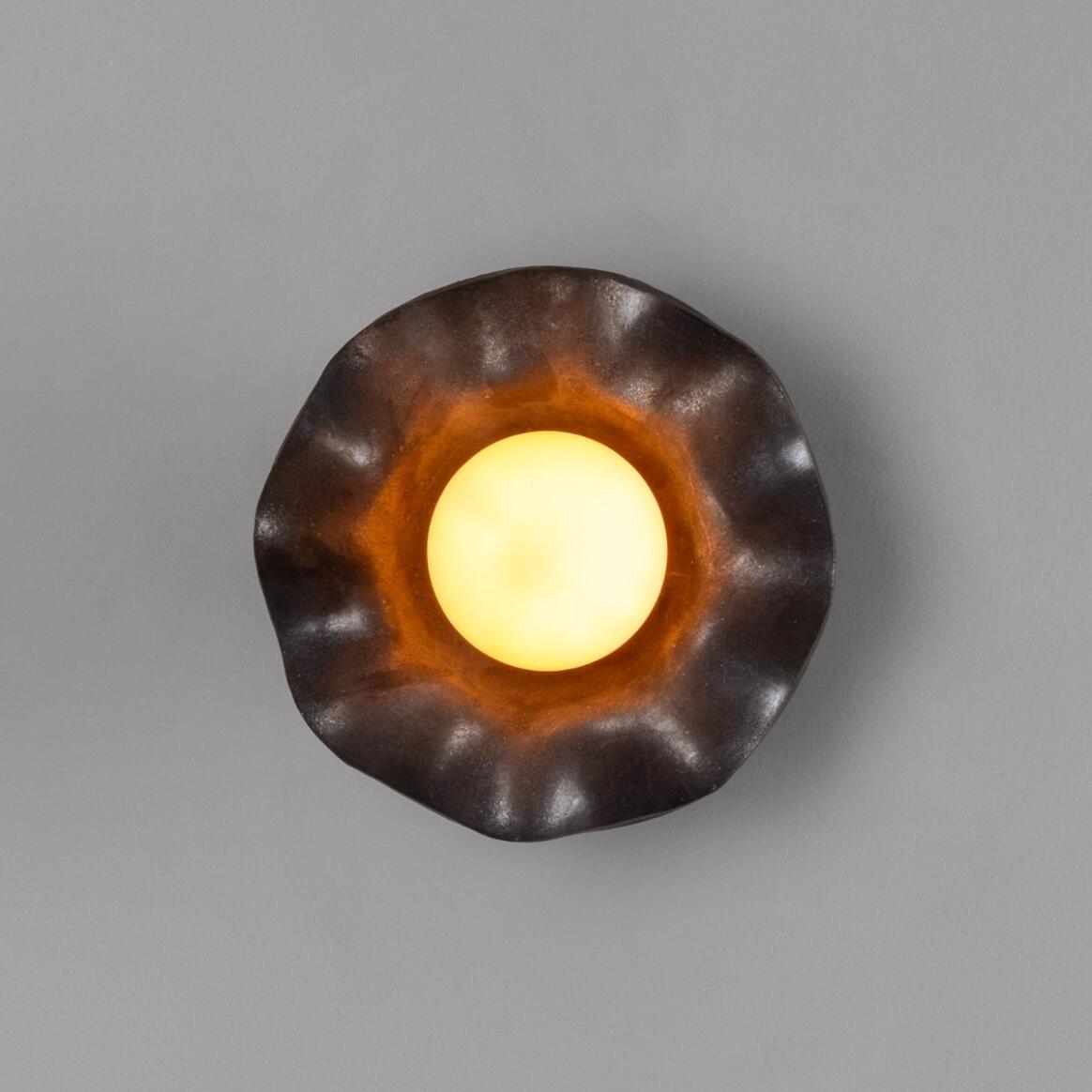 Mullan - Rivale Wall Light with Wavy Ceramic Shade Metallic Earth 21cm IP20 - Antique Brass Finish