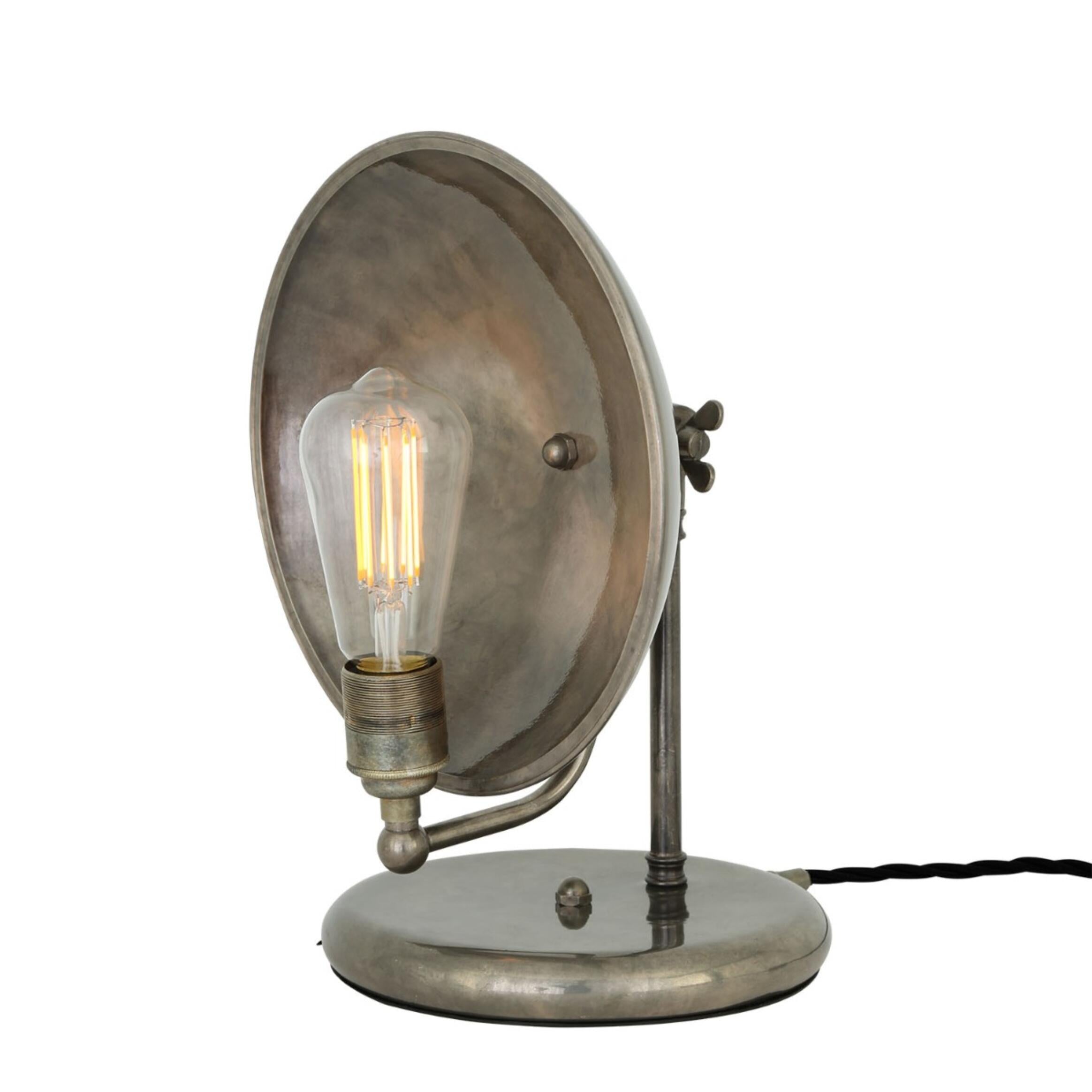 Mullan Chulainn Industrial Brass Dish Table Lamp -  Antique Silver Finish