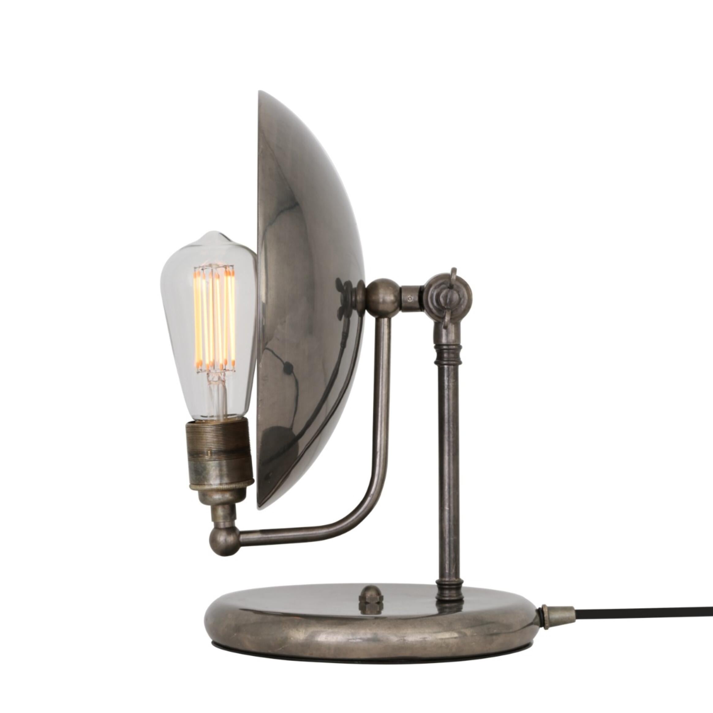 Mullan Chulainn Industrial Brass Dish Table Lamp -  Antique Silver Finish