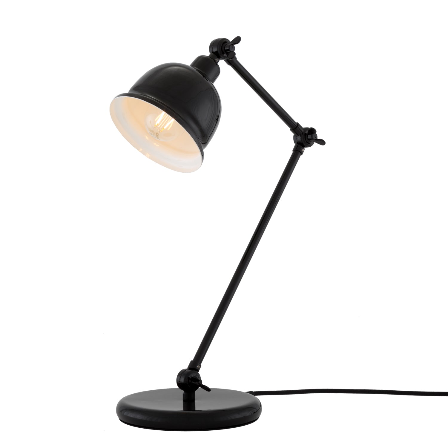 Mullan Dale Vintage Brass Bell Shade Table Lamp 19.5cm IP20 - Powder Coated Black with White Shade Inner Finish