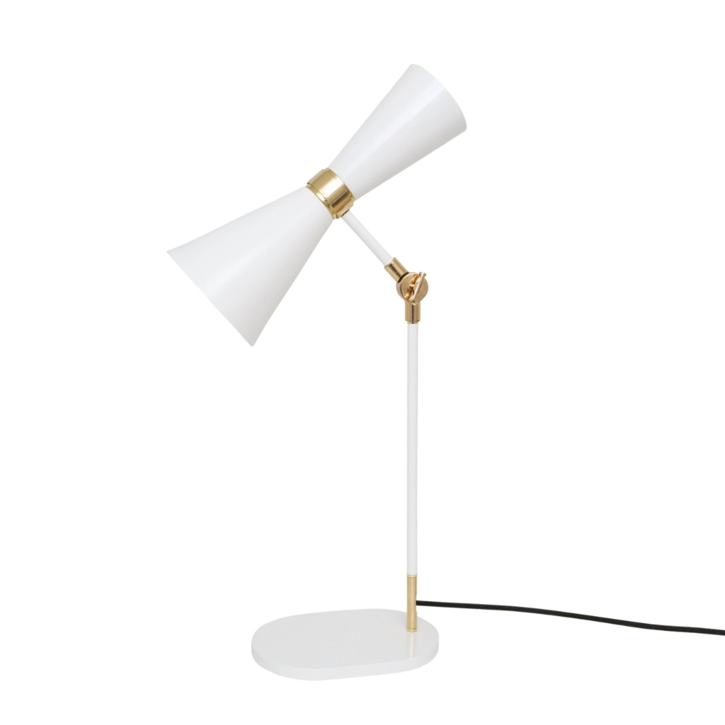 Mullan Cairo Mid-Century Brass Table Lamp  Powder Coated White & Polished Brass Finish