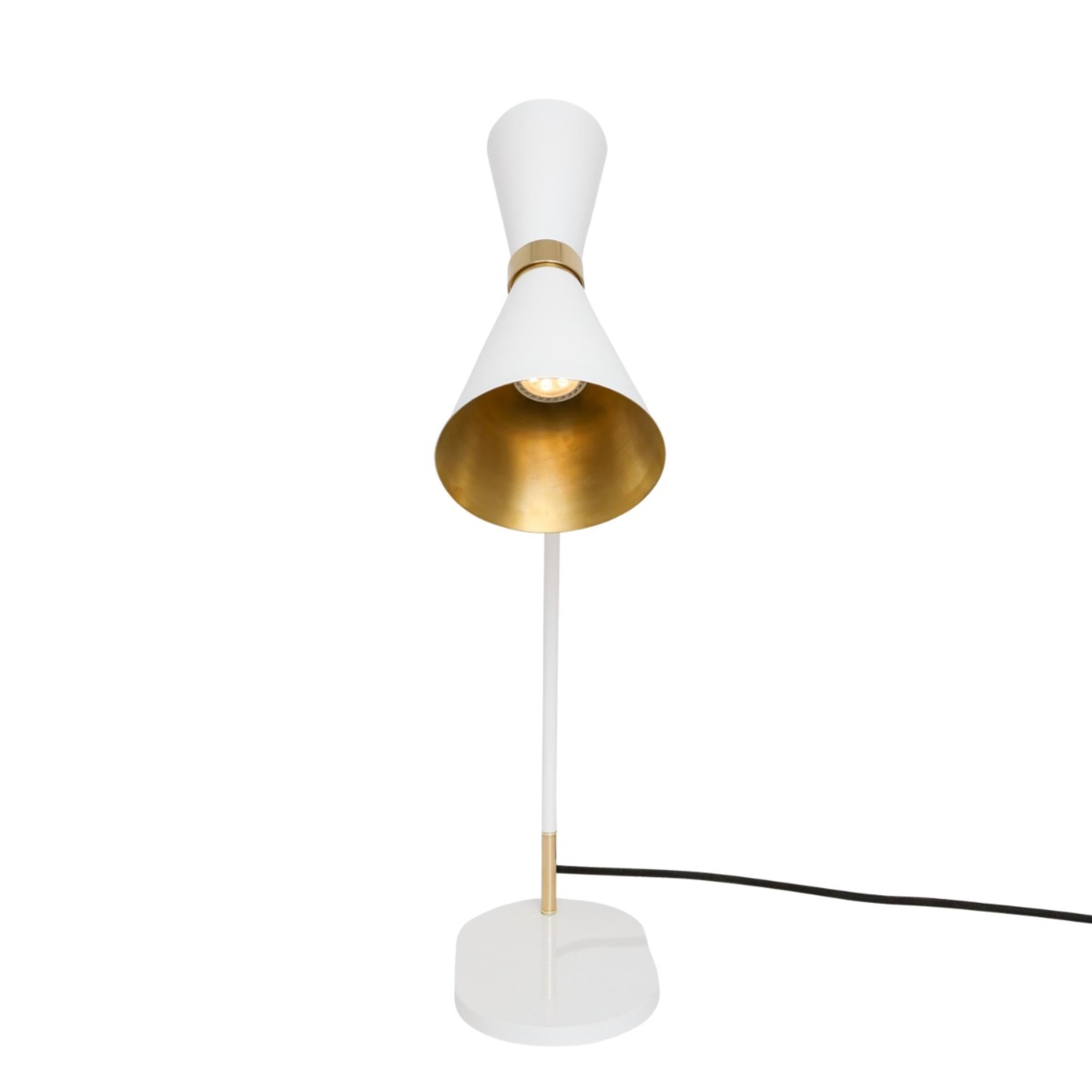 Mullan Cairo Mid-Century Brass Table Lamp  Powder Coated White & Polished Brass Finish