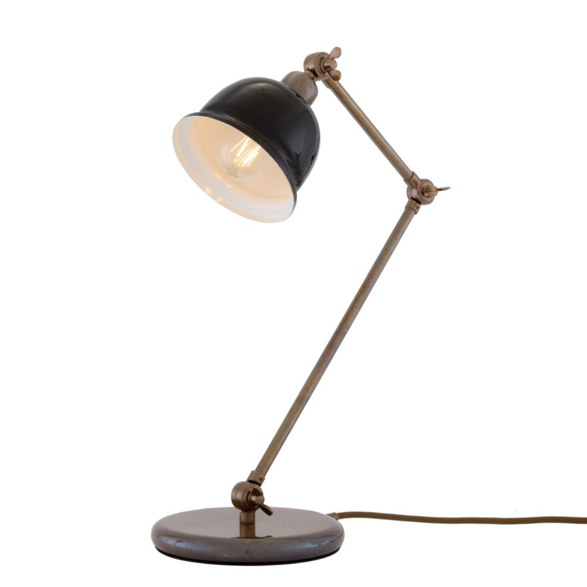 Mullan Nico Table Lamp - Antique Brass Finish - Powder Coated Black / White Inner Metal Shade
