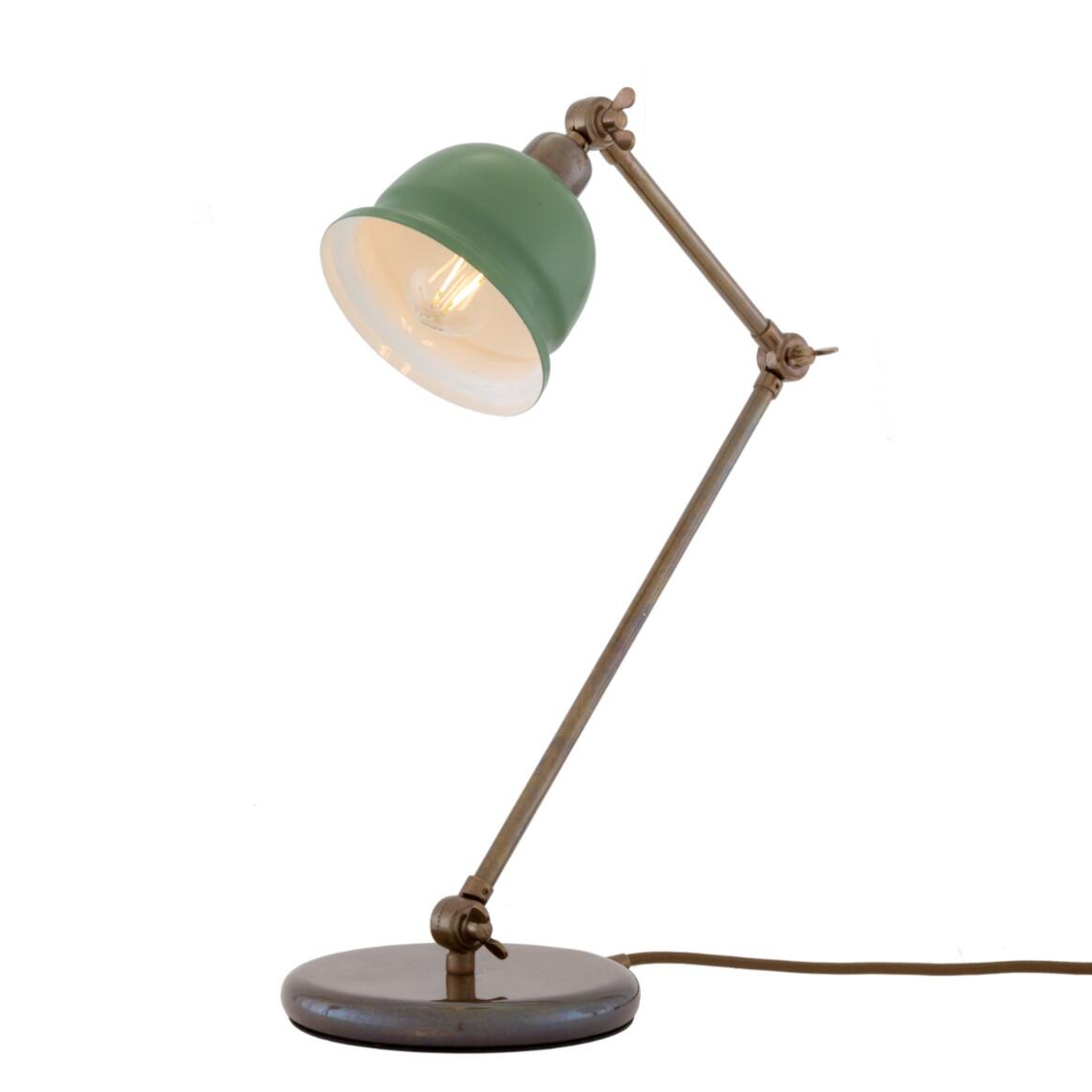 Mullan Nico Table Lamp - Antique Brass Finish - Powder Coated Sage Green / White Inner Metal Shade