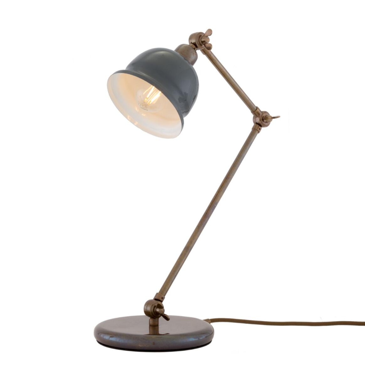 Mullan Nico Table Lamp - Antique Brass Finish - Powder Coated Grey / White Inner Metal Shade