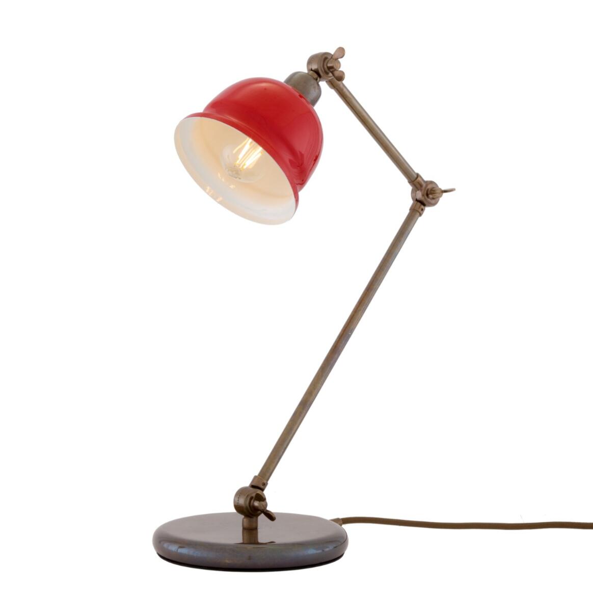 Mullan Nico Table Lamp - Antique Brass Finish - Powder Coated Red / White Inner Metal Shade