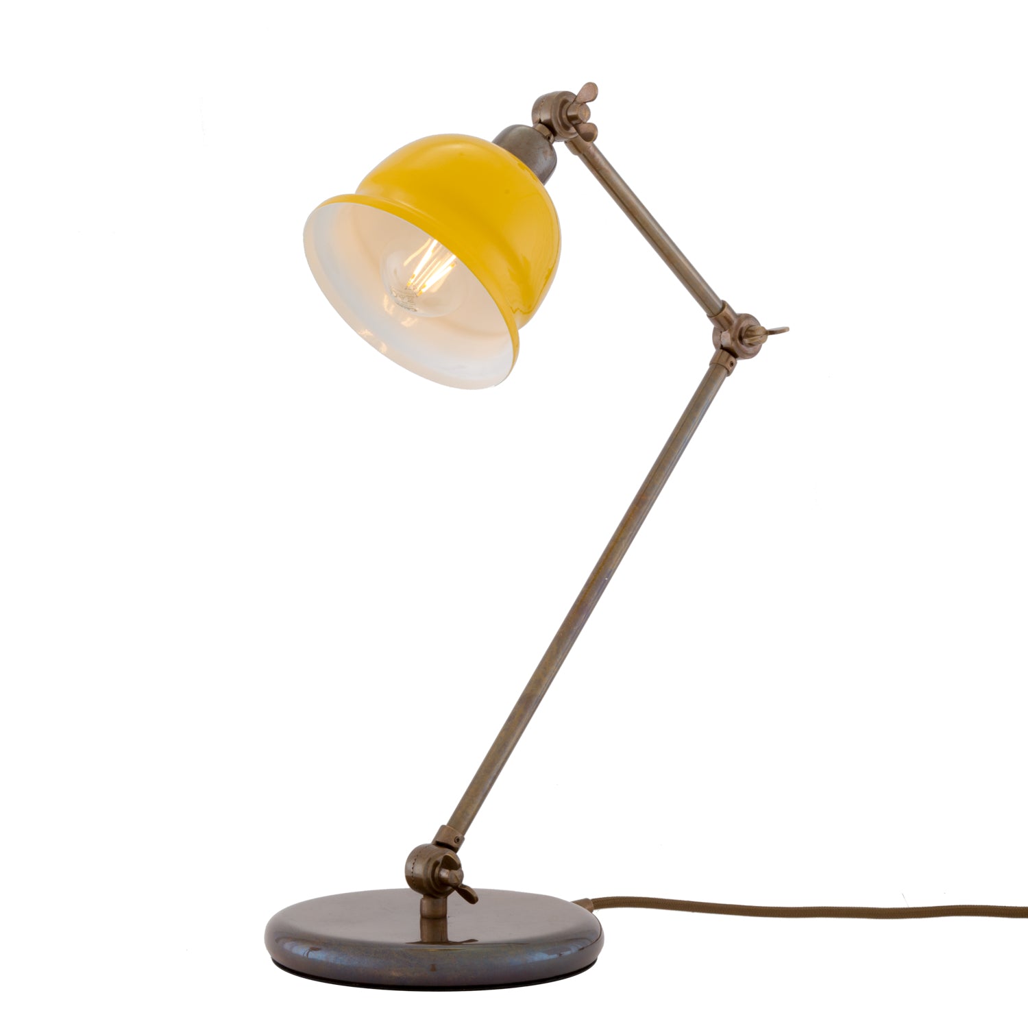 Mullan Nico Table Lamp - Antique Brass Finish - Powder Coated Yellow / White Inner Metal Shade