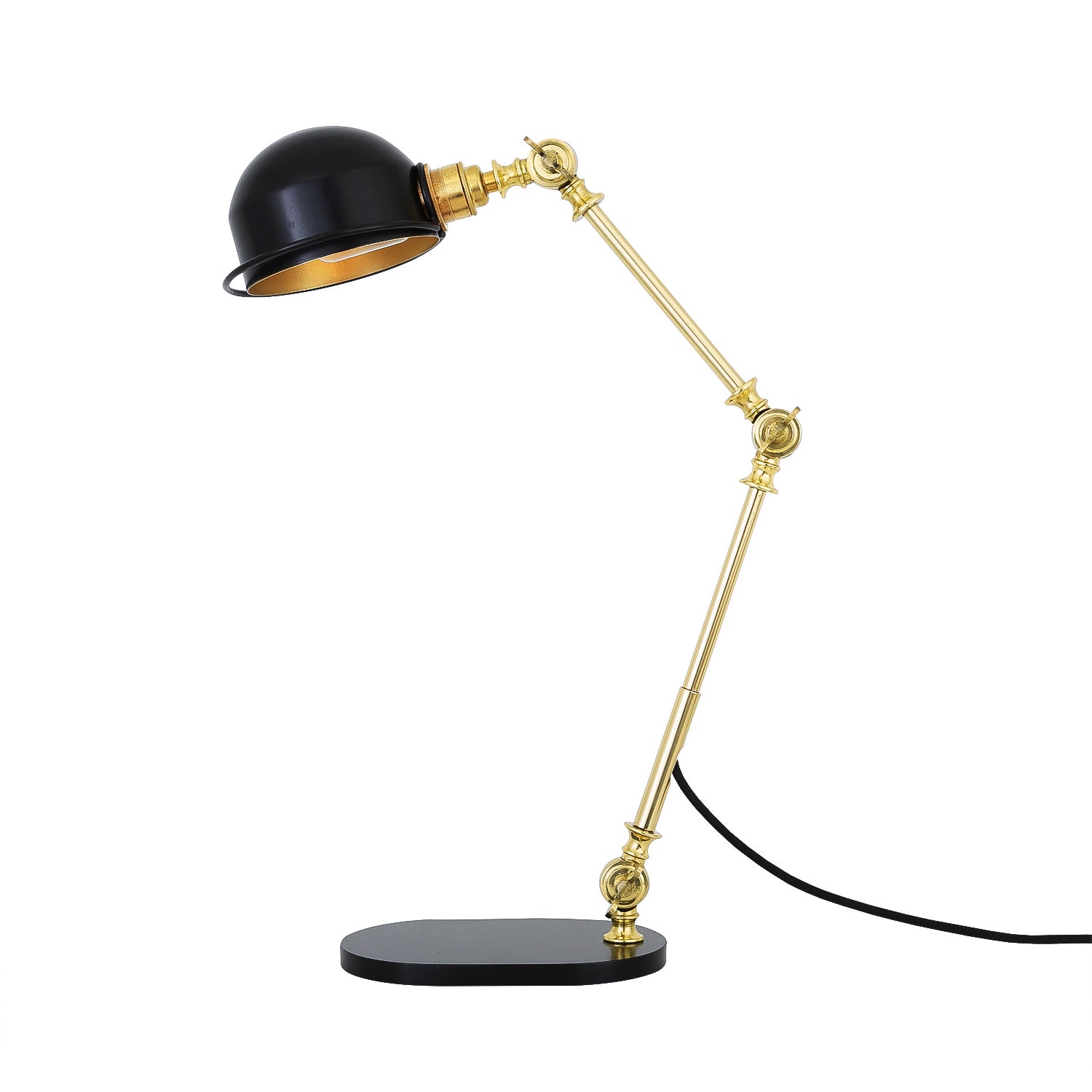 Mullan Puhos Adjustable Arm Brass Desk Lamp - Powder Coated Matte Black & Polished Brass Finish