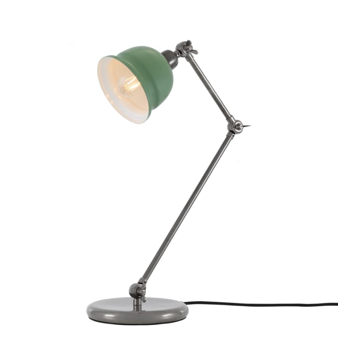 Mullan Nico Table Lamp - Antique Silver Finish - Powder Coated Sage Green / White Inner Metal Shade