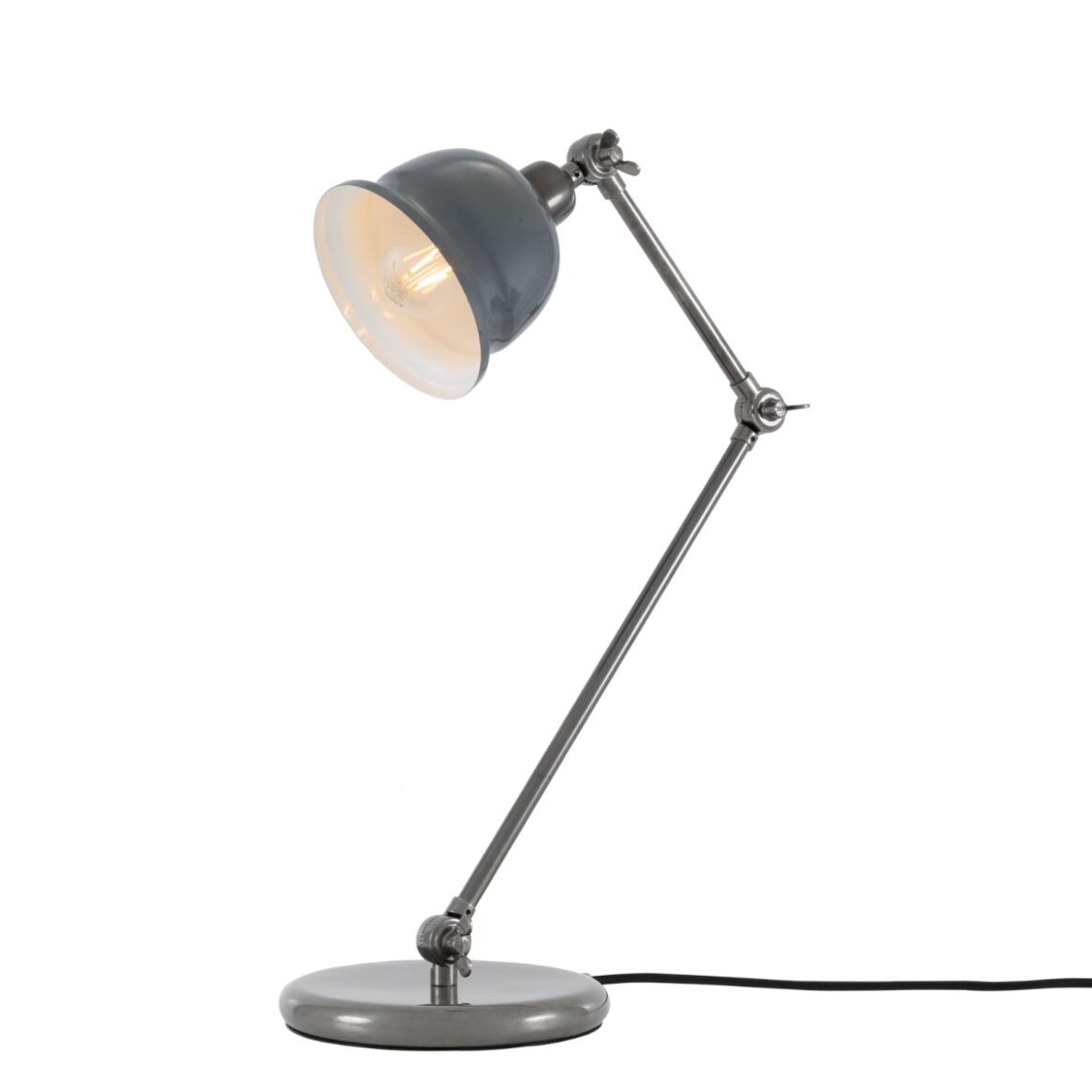 Mullan Nico Table Lamp - Antique Silver Finish - Powder Coated Grey / White Inner Metal Shade