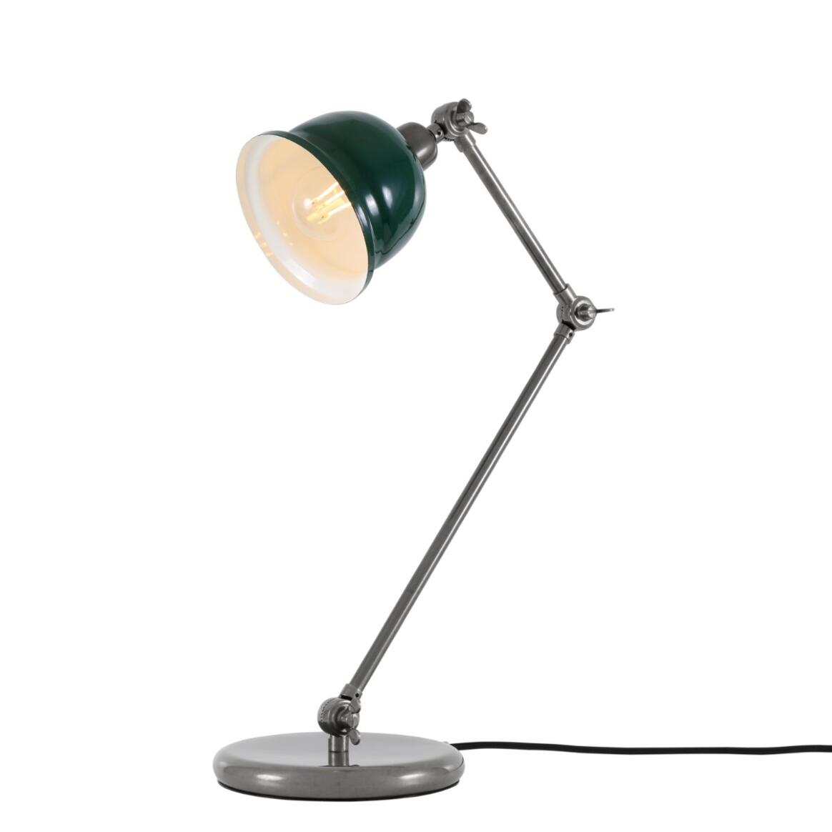Mullan Nico Table Lamp - Antique Silver Finish - Powder Coated Racing Green / White Inner Metal Shade