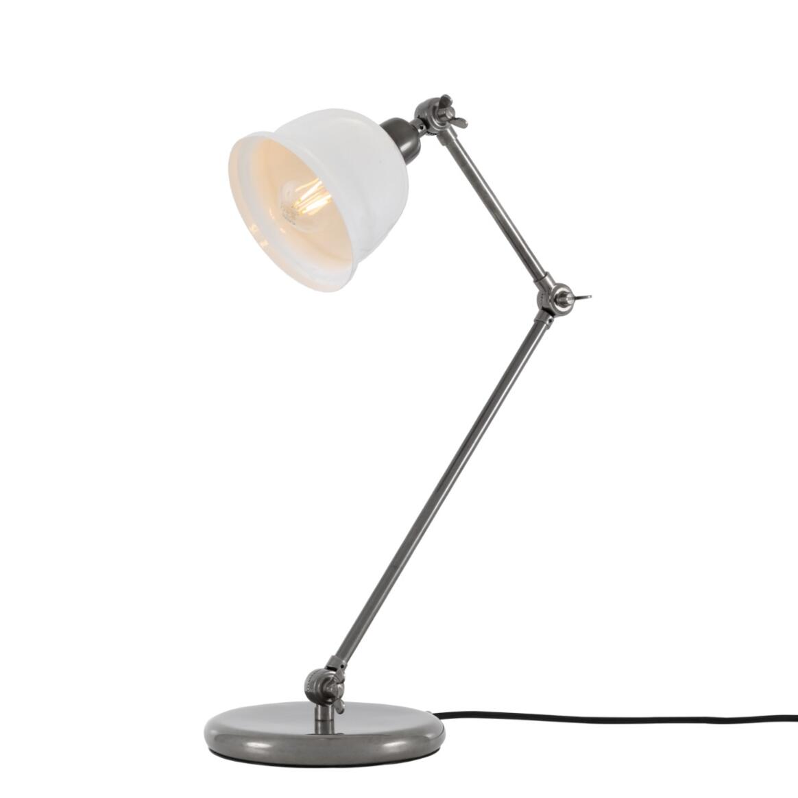 Mullan Nico Table Lamp - Antique Silver Finish - Powder Coated White / White Inner Metal Shade