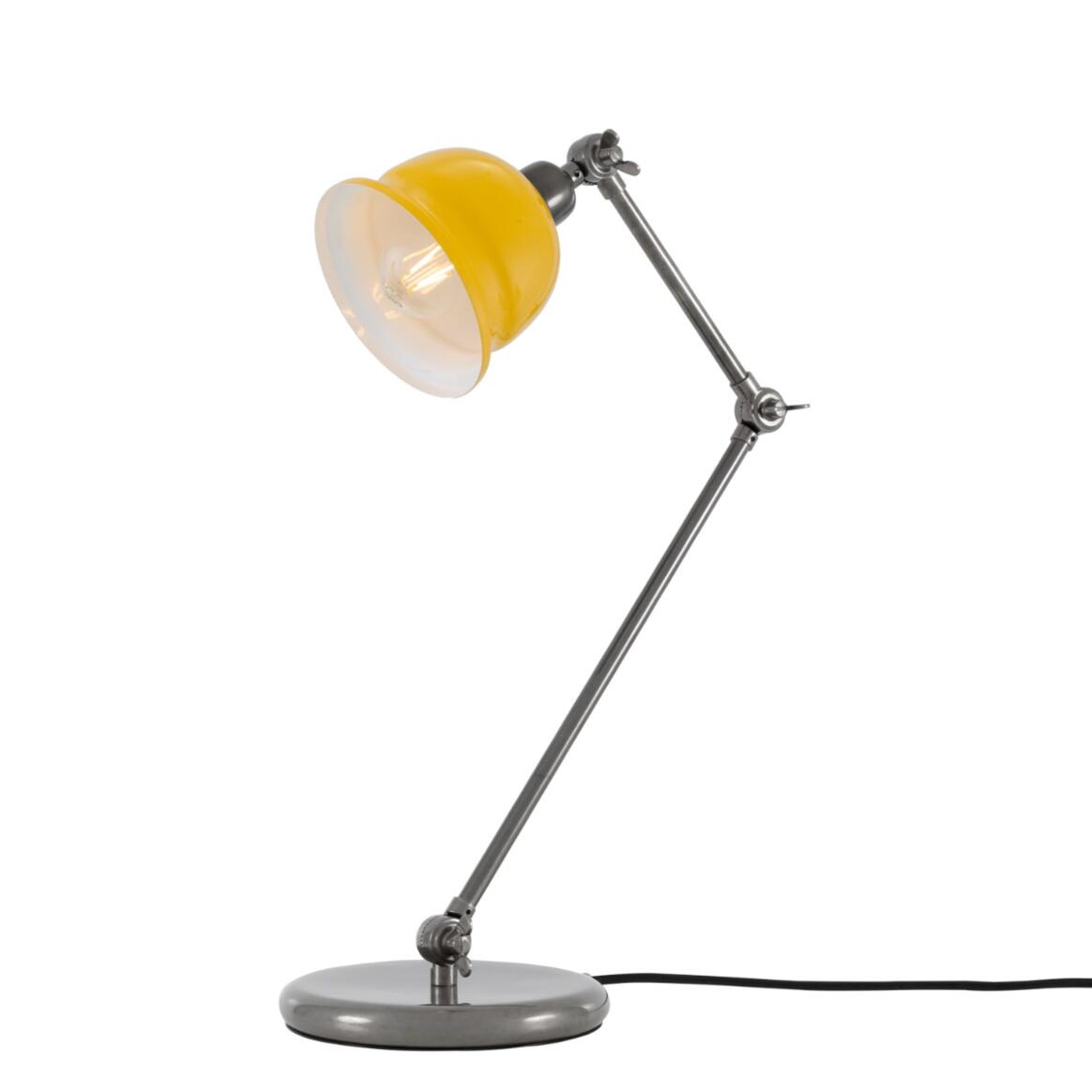 Mullan Nico Table Lamp - Antique Silver Finish - Powder Coated Yellow / White Inner Metal Shade
