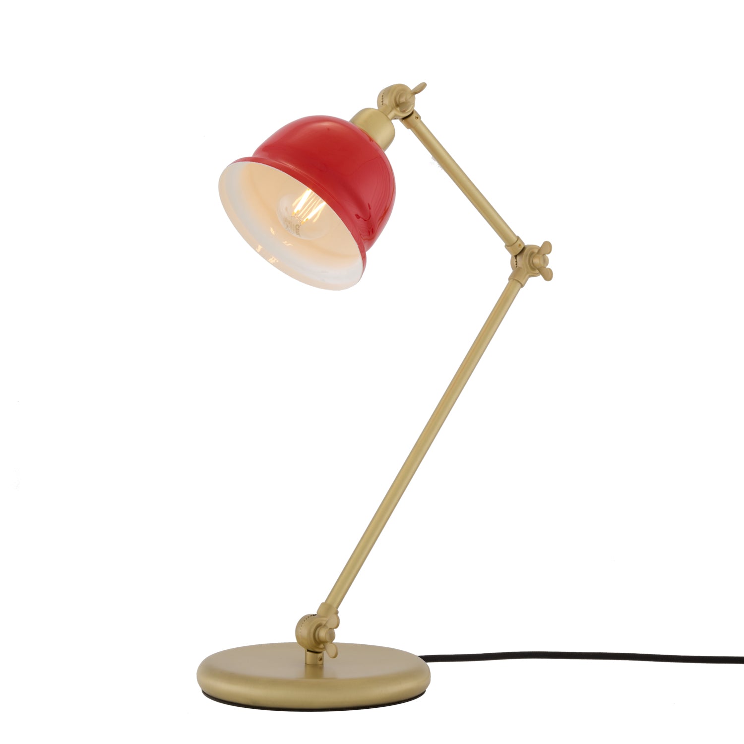 Mullan Nico Table Lamp - Polished Brass Finish - Powder Coated Red / White Inner Metal Shade
