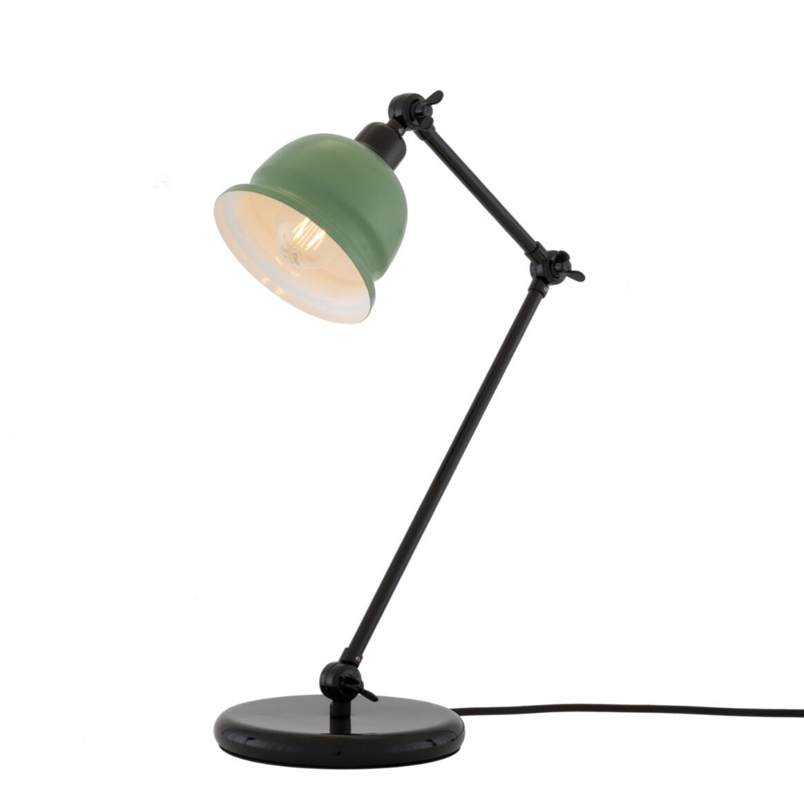 Mullan Nico Table Lamp - Powder Coated Black Finish - Powder-Coated Sage Green / White Inner Metal Shade