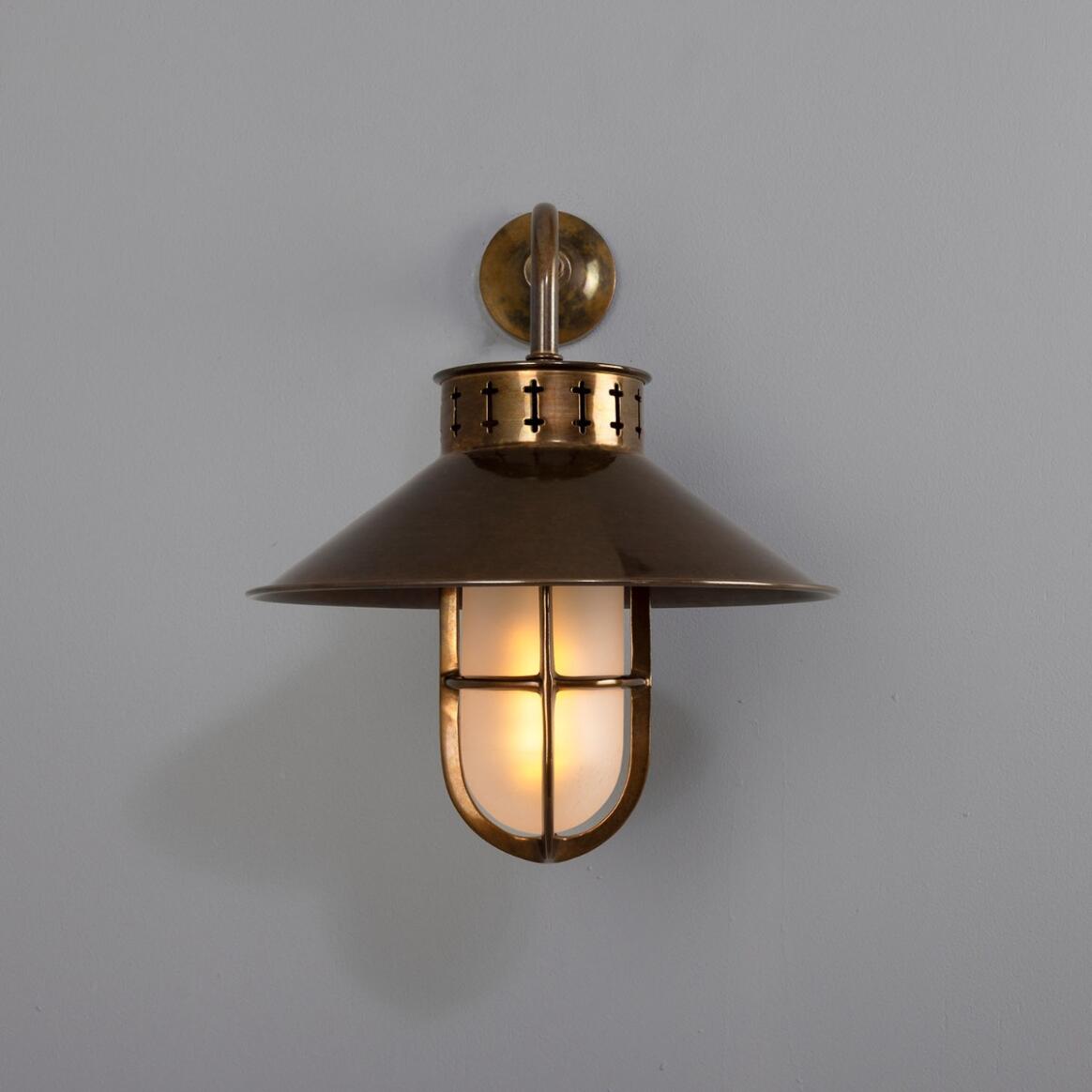 Mullan - Boyd Vintage Industrial Well Glass Wall Light 35cm IP20 - Antique Brass Finish