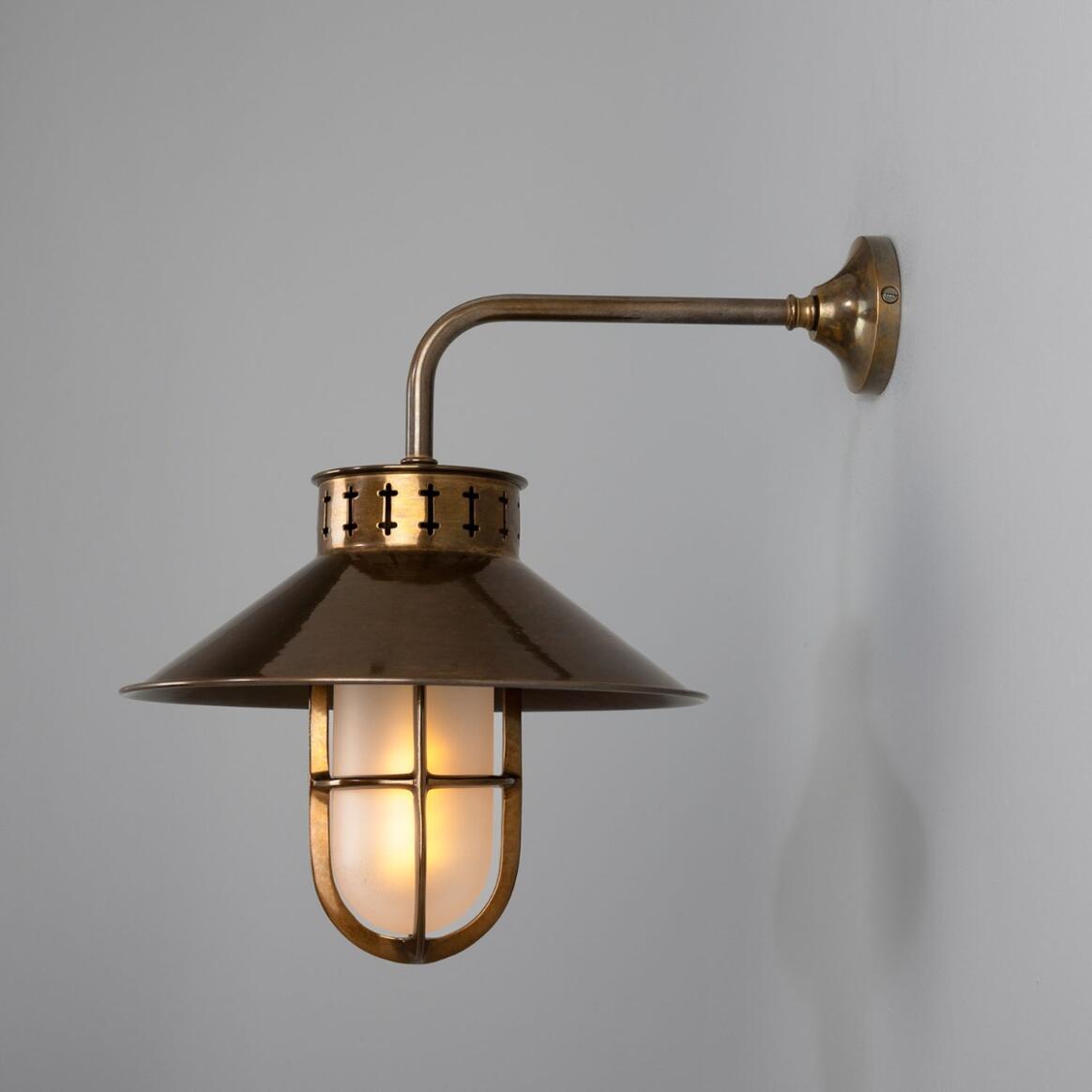 Mullan - Boyd Vintage Industrial Well Glass Wall Light 35cm IP20 - Antique Brass Finish
