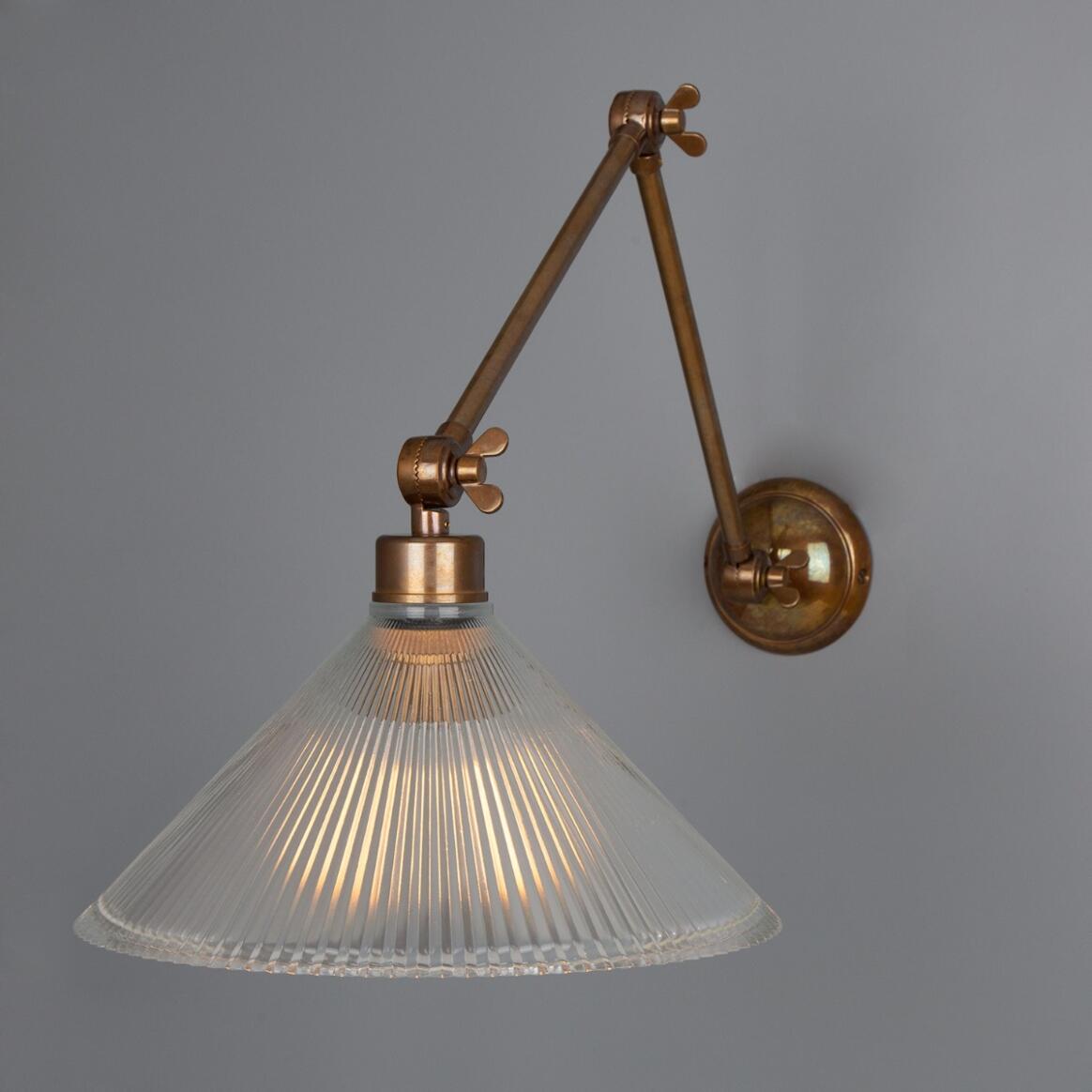 Mullan - Rebell Adjustable Arm Wall Light with Prismatic Glass Shade 30cm IP20 - Antique Brass Finish