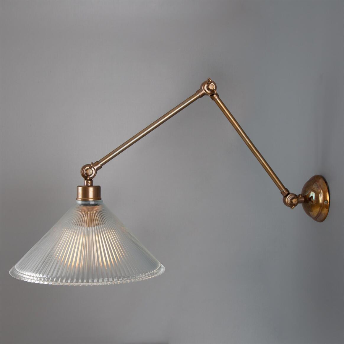 Mullan - Rebell Adjustable Arm Wall Light with Prismatic Glass Shade 30cm IP20 - Antique Brass Finish