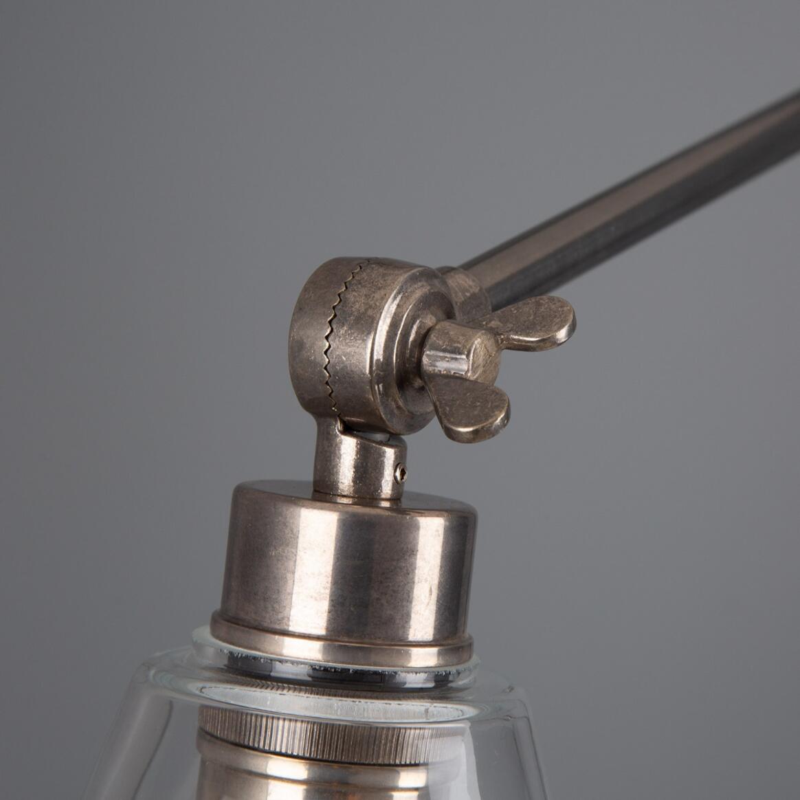 Mullan - Lyx Clear Glass Cone Adjustable Arm Wall Light - Antique Silver Finish