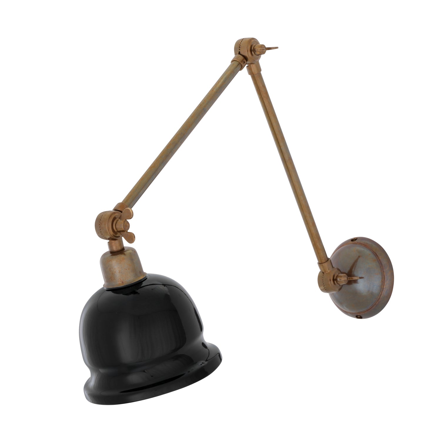 Mullan - Nico Vintage Adjustable Arm Picture Light with Brass Shade - Antique Brass Finish - Powder Coated Black White Inner Metal Shade