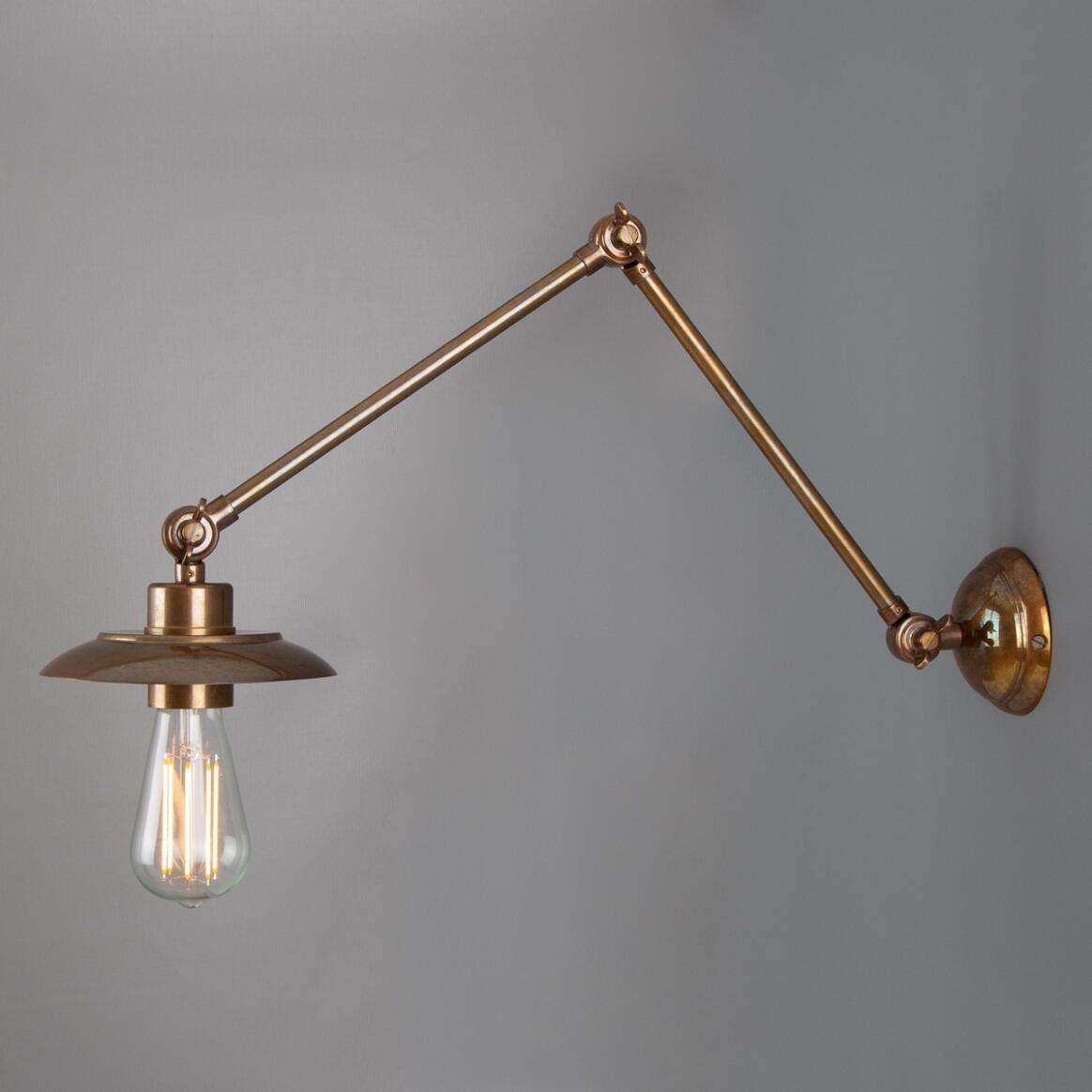 Mullan - Reznor Vintage Adjustable Arm Bare Bulb Picture Light 72cm IP20 - Antique Brass Finish