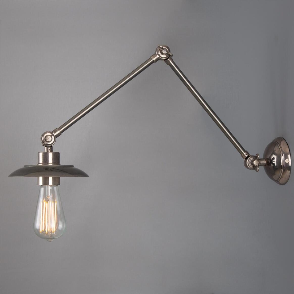Mullan - Reznor Vintage Adjustable Arm Bare Bulb Picture Light 72cm IP20 - Antique Silver Finish