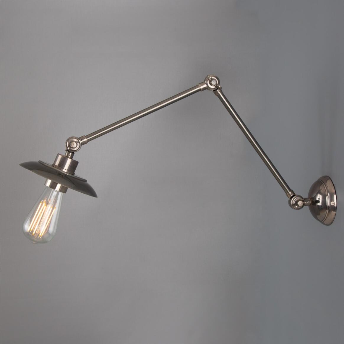 Mullan - Reznor Vintage Adjustable Arm Bare Bulb Picture Light 72cm IP20 - Antique Silver Finish