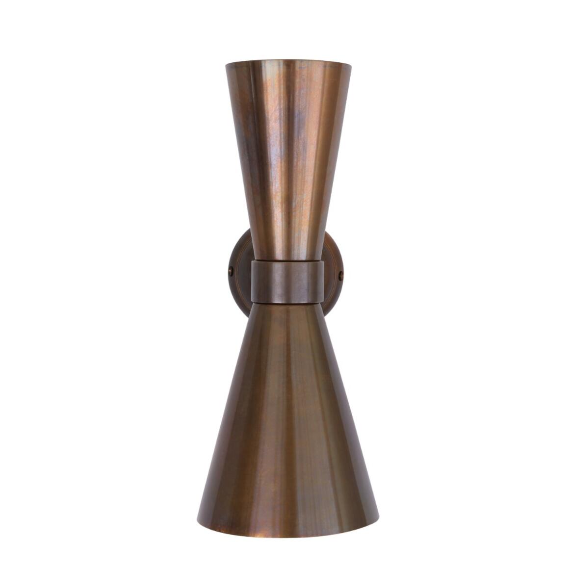 Mullan - Amias Mid-Century Double Brass Cone Wall Light 14cm IP20 - Antique Brass Finish