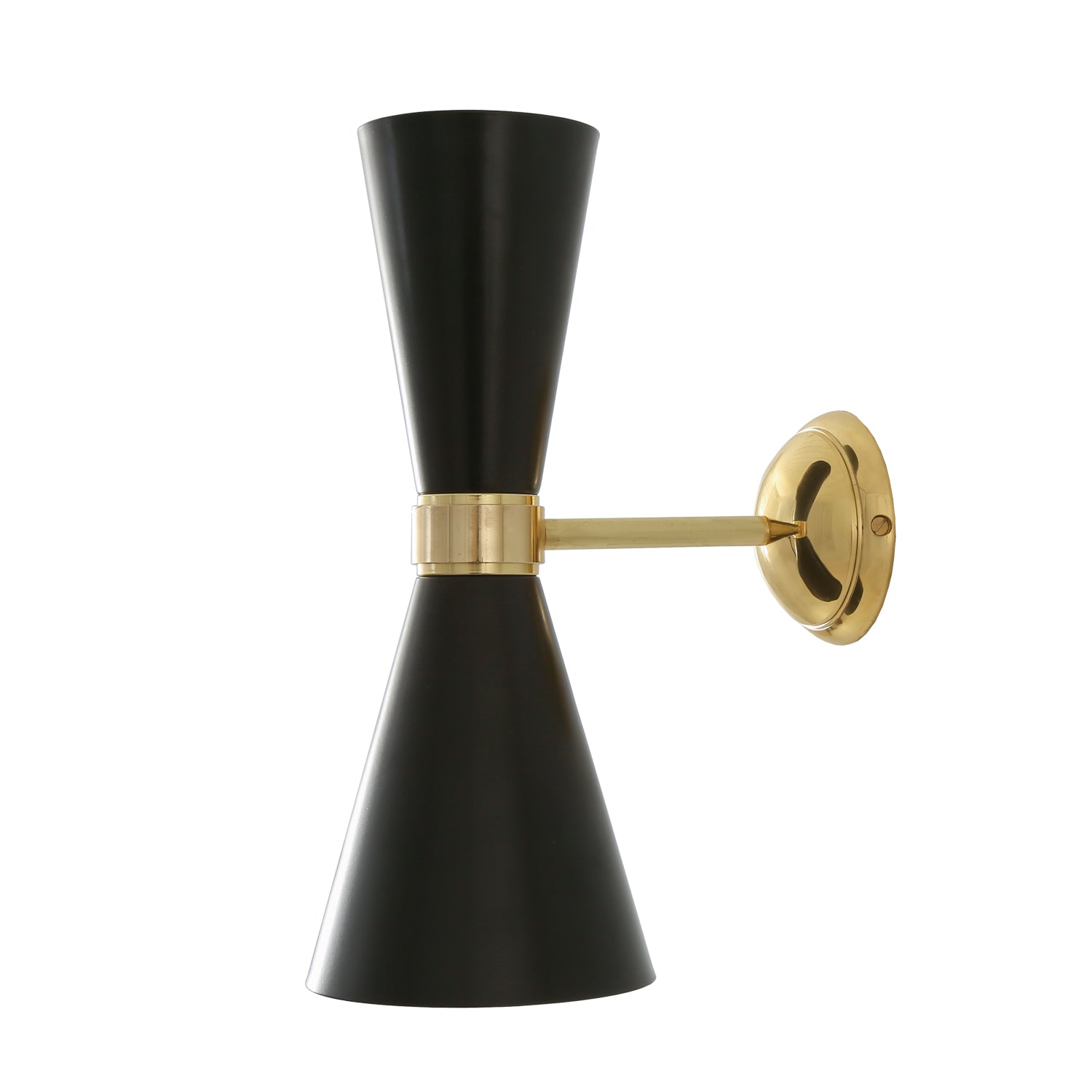 Mullan - Cairo Mid-Century Double Cone Brass Wall Light 23cm IP20 - Powder Coated Matte Black Polished Brass Finish