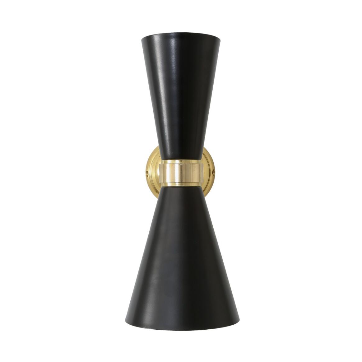 Mullan - Cairo Mid-Century Double Cone Brass Wall Light 23cm IP20 - Powder Coated Matte Black Polished Brass Finish