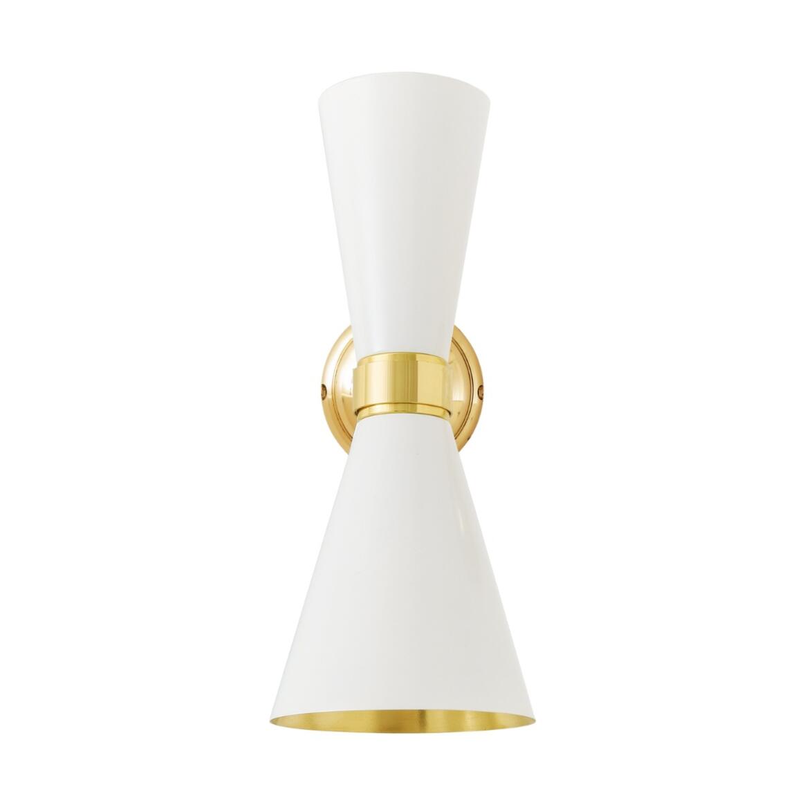 Mullan - Cairo Mid-Century Double Cone Brass Wall Light 23cm IP20 - Powder Coated White Polished Brass Finish