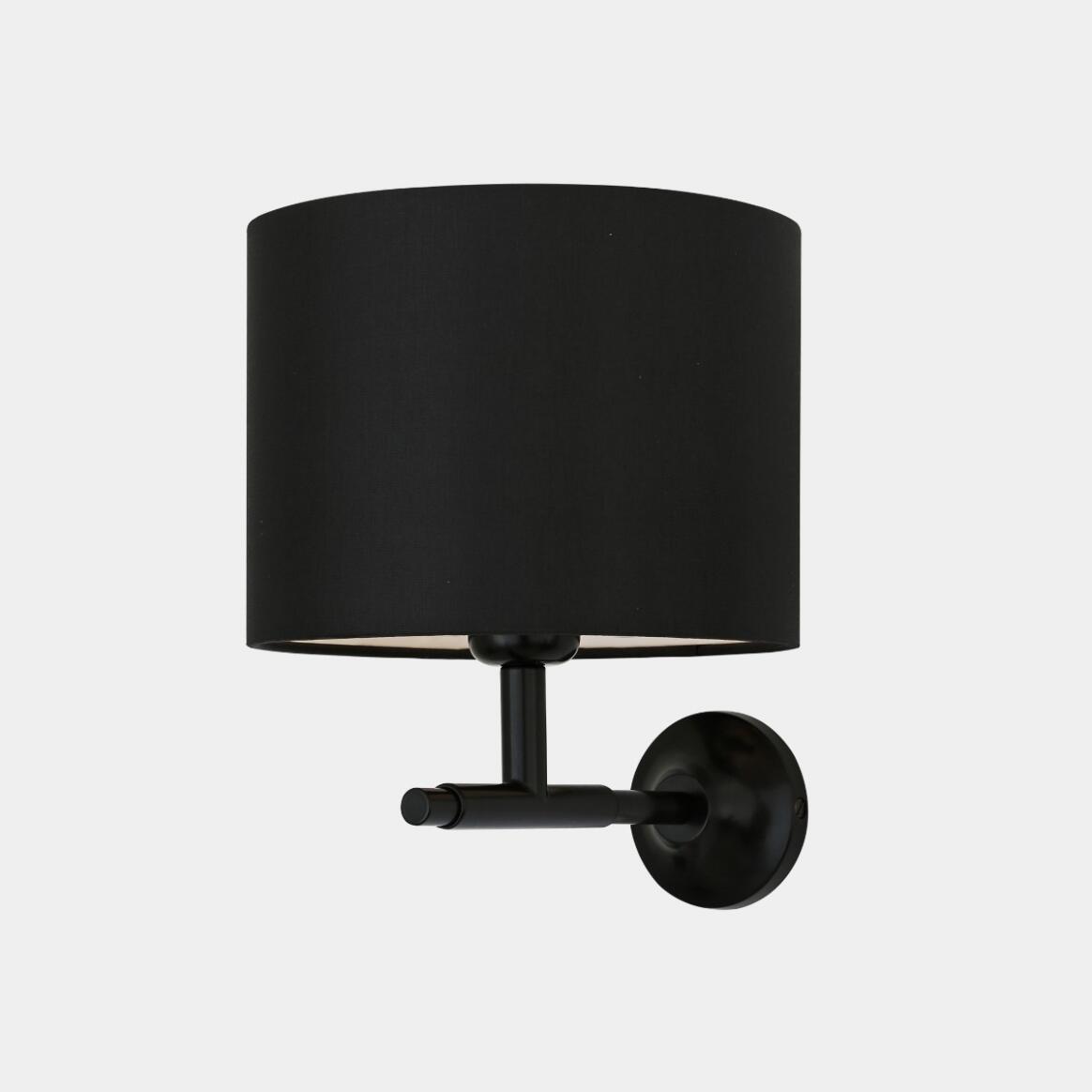 Mullan - Bangor Modern Brass Wall Light with Drum Fabric Shade - Powder Coated Matte Black Finish