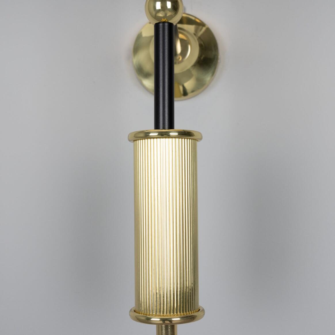 Mullan - Gorey Modern Wall Light with Fabric Shade 47cm IP20 - Powder Coated Matte Black - Polished Brass Finish