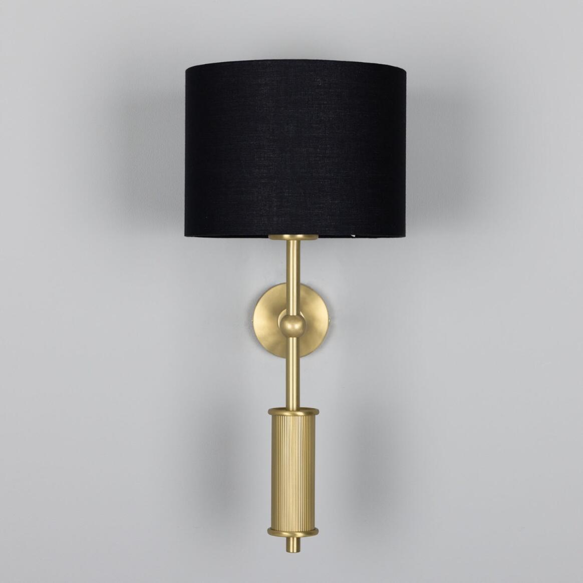 Mullan - Gorey Modern Wall Light with Fabric Shade 47cm IP20 - Satin Brass Finish