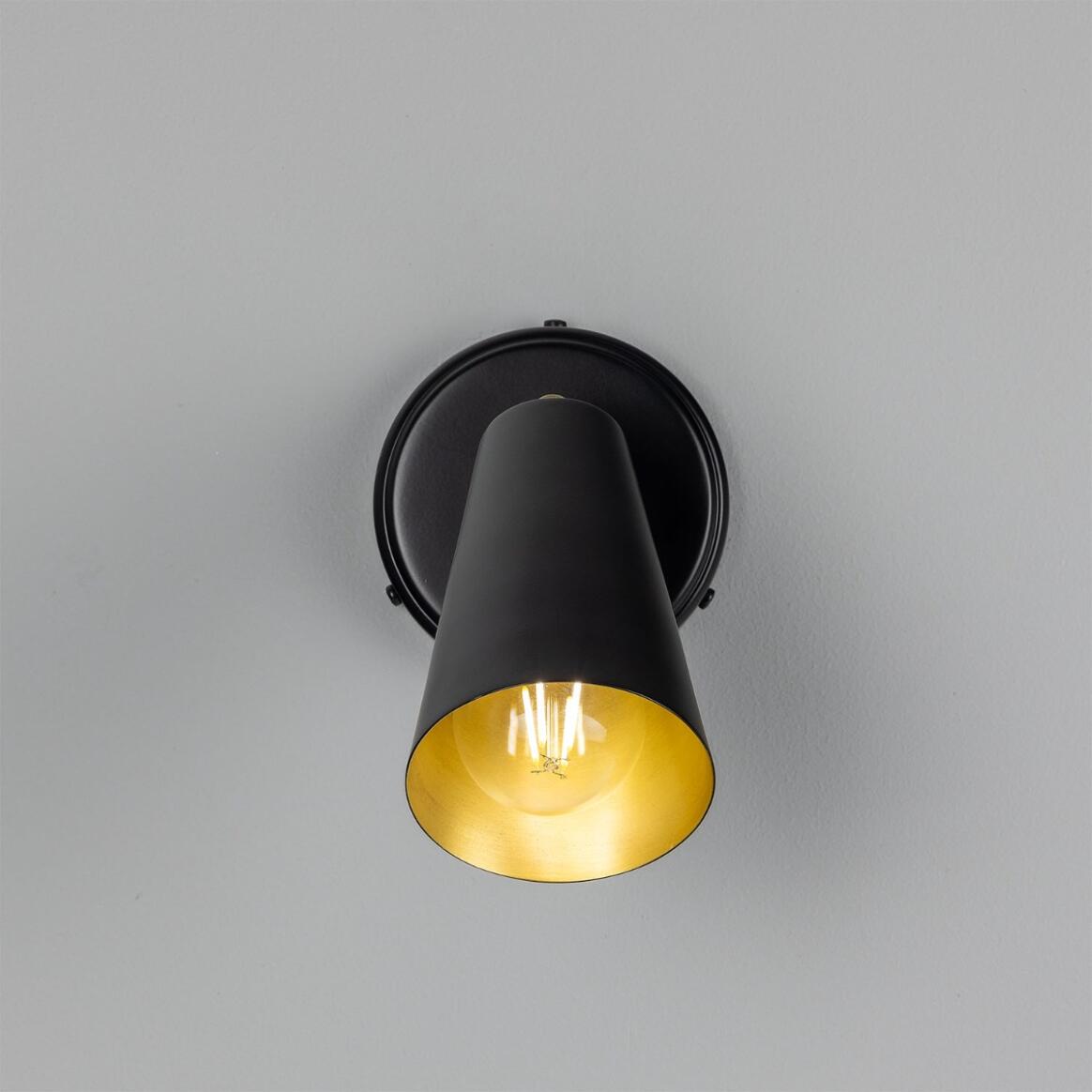 Mullan - Cashel Adjustable Brass Cone Wall Light 12cm IP20 - Powder Coated Matte Black Finish
