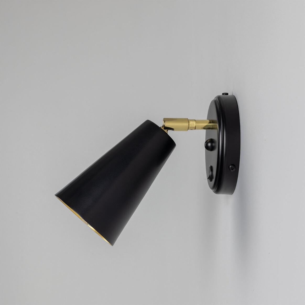 Mullan - Cashel Adjustable Brass Cone Wall Light 12cm IP20 - Powder Coated Matte Black Finish